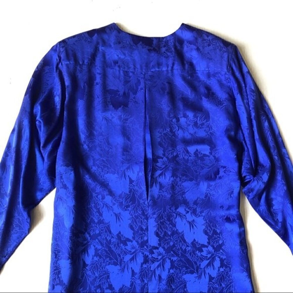 Gumps Silk Dress Vintage 80s Blue Floral Shirtdress - Picture 13 of 15